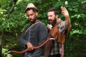 Joshua David Robinson as Robin Hood and Dan Toot as Friar Tuck. Photo by HuthPhoto.