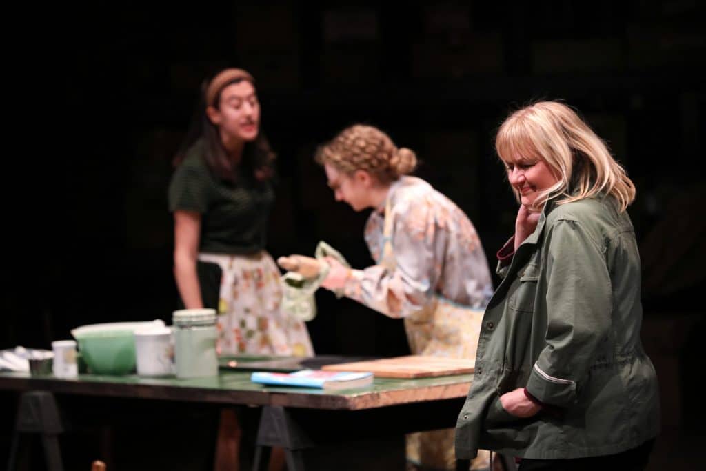 Julia Gibson as Li'l Bit with Emily Bosco and Gabriella Cila as Mom and Grandma in "How I Learned to Drive" at PlayMakers Repertory Company. (Photo by HuthPhoto)