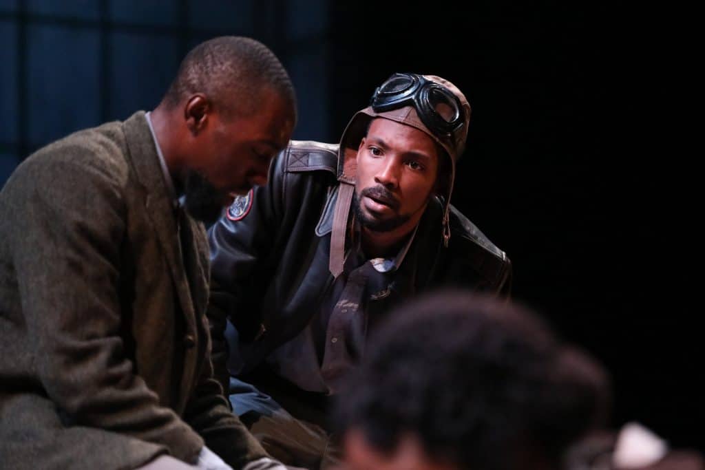 Brandon J. Pierce as The Black Rat with Brandon Herman St. Clair Haynes as Bigger Thomas in Nambi E. Kelley’s “Native Son” at PlayMakers Repertory Company. (HuthPhoto)